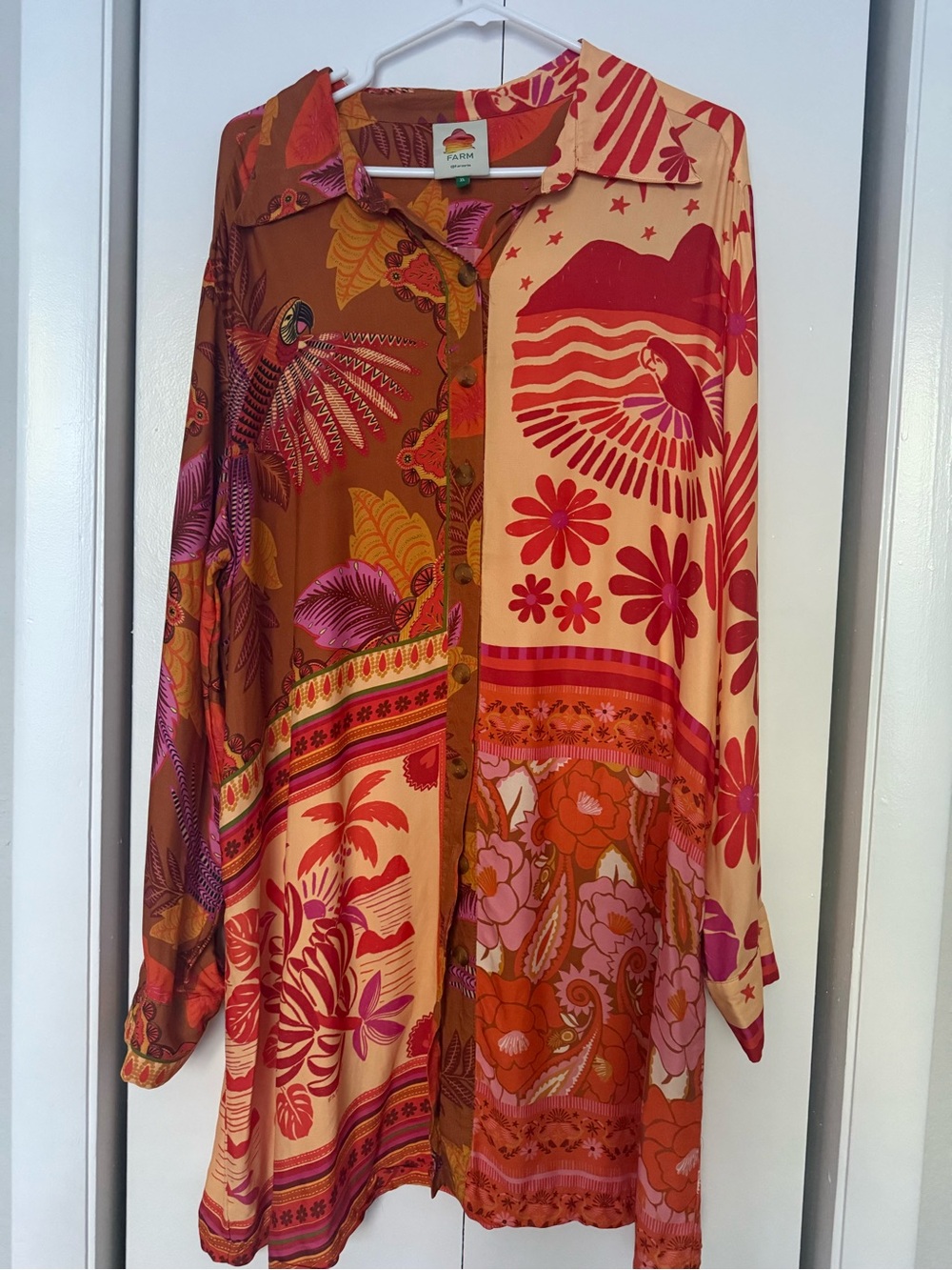 FARM Rio Multicolor Floral & Bird Longline Shirt Dress and Pants